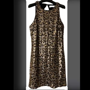 Gold and Black Leopard Sequins Mini Dress